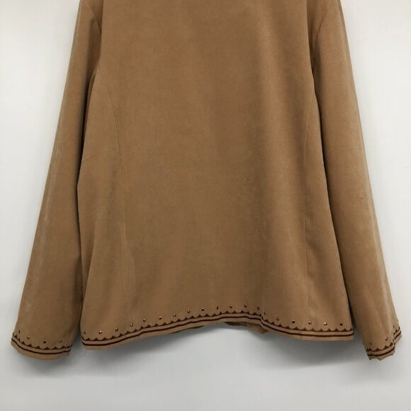 TanJay Brown Faux Suede embroidered Zip-up Lightweight Jacket size 12 - Picture 11 of 15